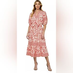 Women's Figueroa & Flower Printed Fit & Flare V-Neck Peasant Dress size XL